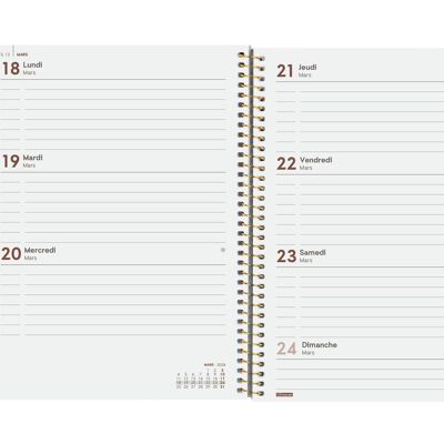 Finocam - Agenda Espiral Design Collection 2024 Semainier Horizontal Janvier 2024 - Décembre 2024 (12 mois) Goldy Français