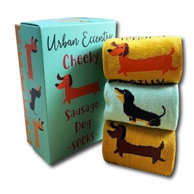 Unisex-Geschenkset mit frechen Wursthundsocken