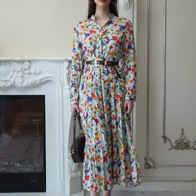 Gathered Loose Fit Printed Shirt Dress