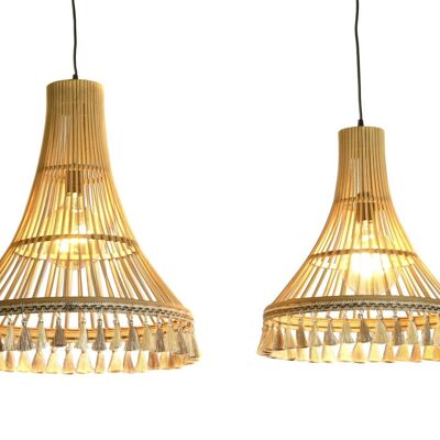 CEILING LAMP SET 2 RATTAN 45X45X54 FRINGES LA203099