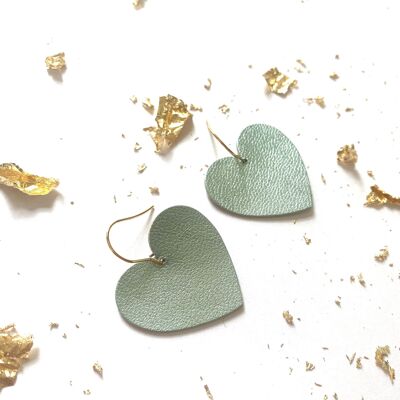 Glacier blue heart earrings in recycled leather - BIG LOVE model
