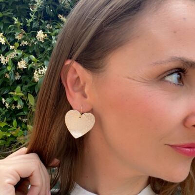 Rose gold leather heart earrings - BIG LOVE model