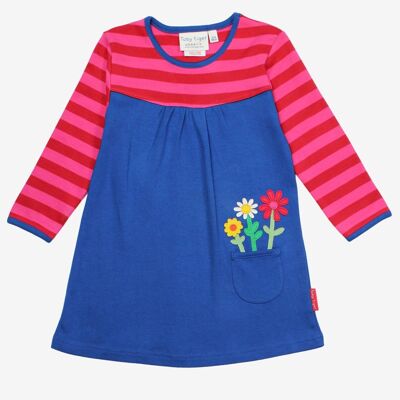 Organic cotton long-sleeved dress with flower applications