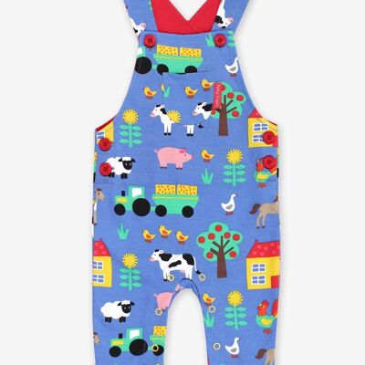 Dungarees made from organic cotton with a farm print