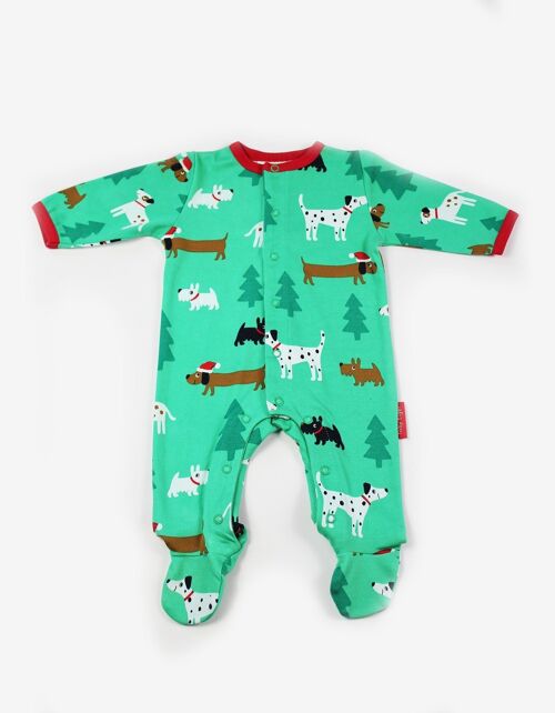 One -piece with "Christmas Dog" print made of organic cotton