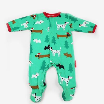 One-piece with "Christmas Dog" print made of organic cotton