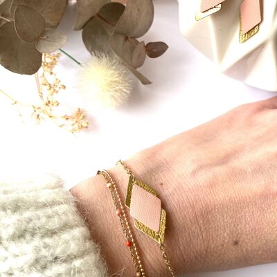 Women's old pink pastel and gold leather bracelet