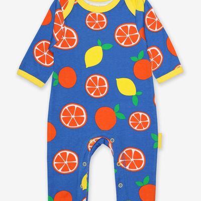 Pajamas made from organic cotton with an orange and lemon print