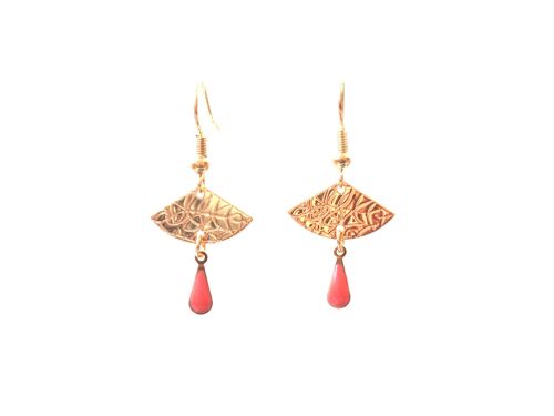 Boucles d'oreilles dorées discrètes rose et or - boucles d'oreilles éventail corail - modèle EVA