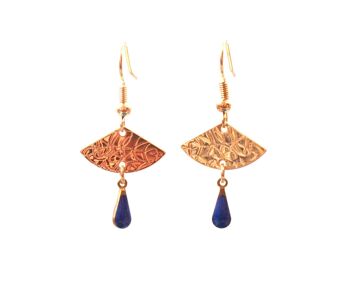 Boucles d'oreilles éventail doré - boucles d'oreilles discrètes - modèle EVA bleu roi 2