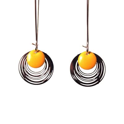 Silver and yellow enameled sequin earrings