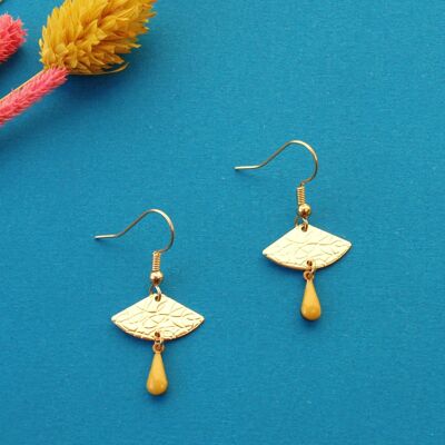 Golden mustard yellow and gold earrings - small discreet golden earrings - EVA model