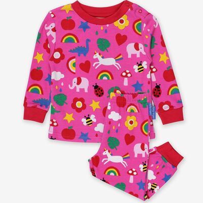 Pijama con estampado rosa de colores, algodón orgánico