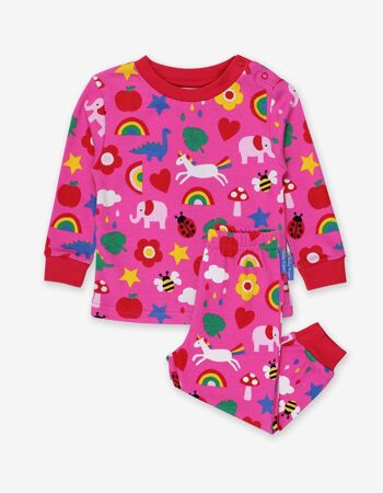 Pyjama imprimé rose coloré, coton bio