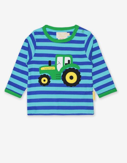 Baby Langarmshirt, gestreift aus Bio Baumwolle mit Traktor Applikation