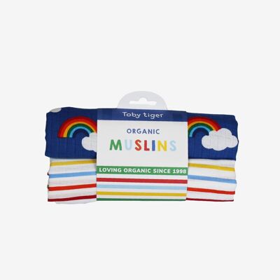 Organic cotton muslin cloth 2 pack with rainbow pattern