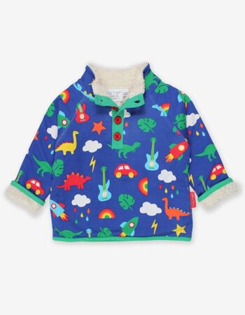 Sweat-shirt avec doublure polaire en coton biologique avec imprimé dinosaure et voiture