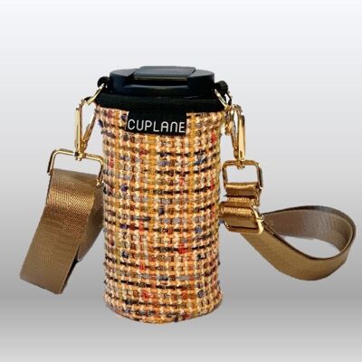 Porte-gobelet ToGo Set CUPLANE Tweed Orange Sleeve, Black Cup & Gold Strap