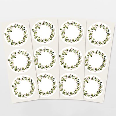 Sticker set 12 stickers cadeaux couronne florale verte