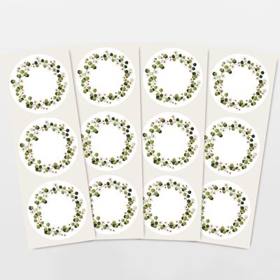 Sticker set 12 gift stickers green floral wreath