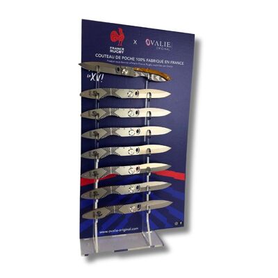 Présentoir de couteaux Lock Premium avec 12 couteaux - France Rugby x Ovalie Original