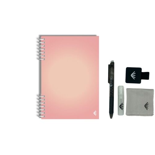 Carnet réutilisable format A5 - Cœur de pêche - Kit accessoires inclus