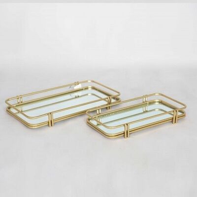Set of 2 metal rectangular serving trays with mirror 48x28x6cm / 40x22x6cm DF-602