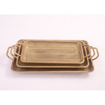 Lot de 3 plateaux de service en métal 65,5x38,5x8cm / 59x31,5x7,5cm / 54x26x7cm DF-606