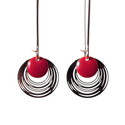 Boucles d'oreilles sequins émaillés rouge grenat et argent