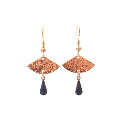 Discreet golden earrings - navy blue fan earrings - midnight blue EVA model