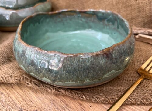 Plato de gres color turquesa, hecho a mano, buddha bowl