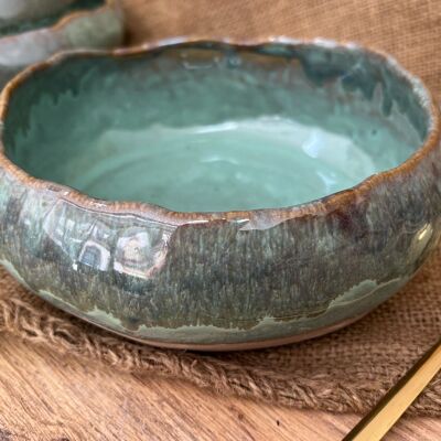 Plato de gres color turquesa, hecho a mano, buddha bowl