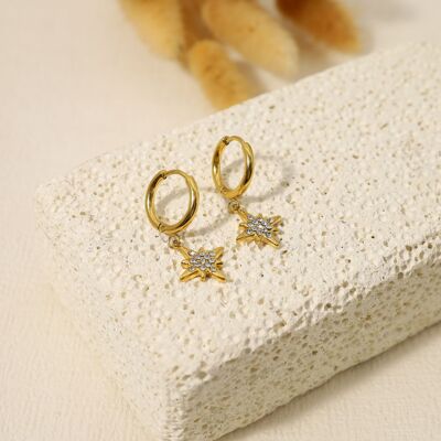Mini hoop earrings with star pendants