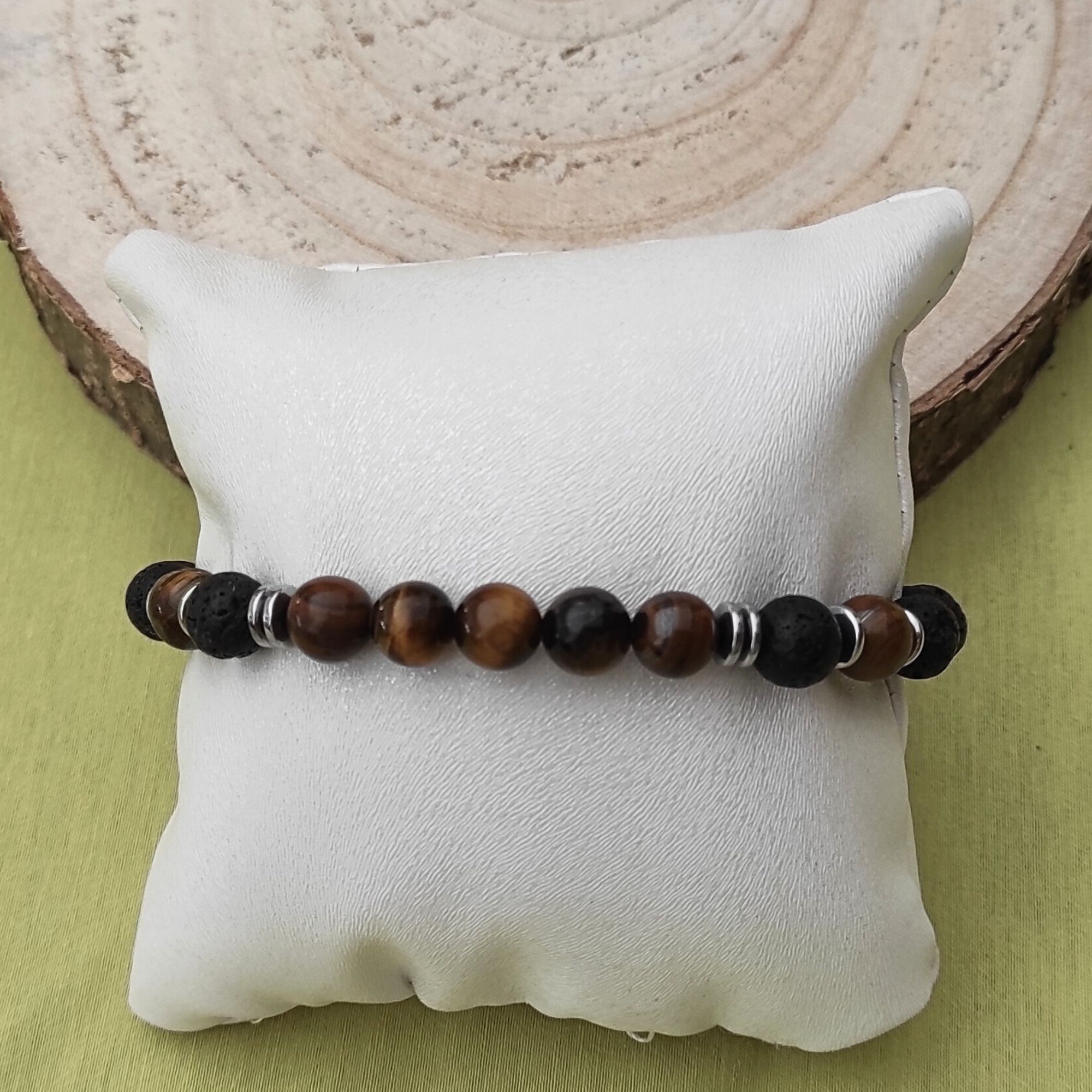 pulsera elastica piedras naturales piedra de lava ojo de tigre