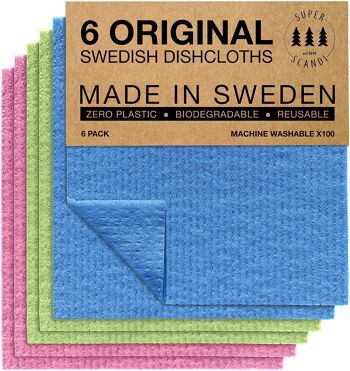 Super scandinave | Pack x6 Chiffon Suédois Super Absorbant, Réutilisable Et Écologique. Serviettes de cuisine biodégradables en cellulose et coton 7
