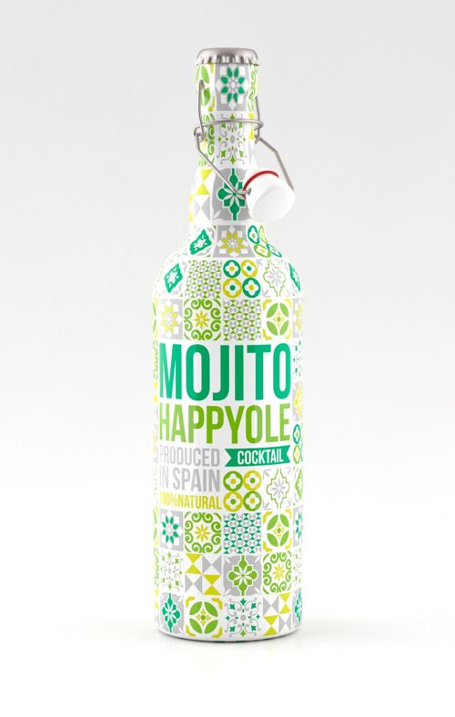 MOJITO HAPPYOLE 100% NATURAL BOTELLA 750ML CON ZUMOS RECIÉN EXPRIMIDOS DE LIMÓN, LIMA Y HIERBABUENA NATURAL