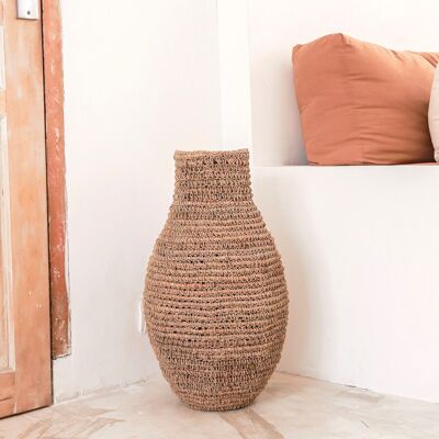 Geflochtene Boho Vase SAKRA aus Bananenfaser und Raffia