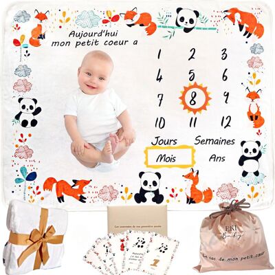 Baby Growth Milestone Blanket with Animal Patterns – Complete Keepsake Kit