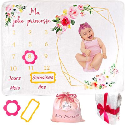 Coperta Milestone per bebè “My Pretty Princess” – Kit souvenir floreale