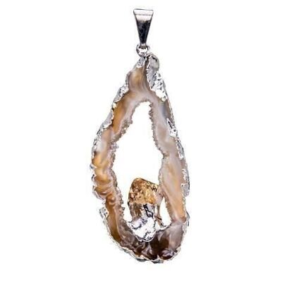 Geode Slice with Citrine Pendant plated in Silver