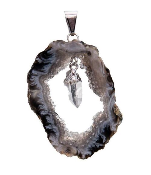 Geode Slice Pendant With Dangle Point plated in Silver