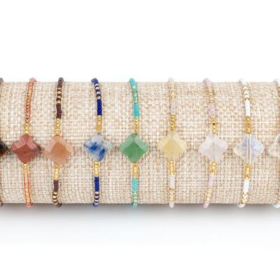 Kleeblatt-Armbänder aus Mineralsteinen und japanischen Perlen