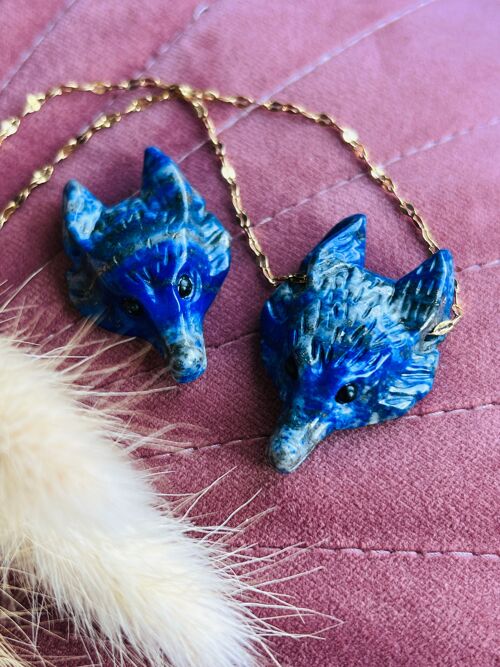 Collier tête de loup en Lapis lazuli
