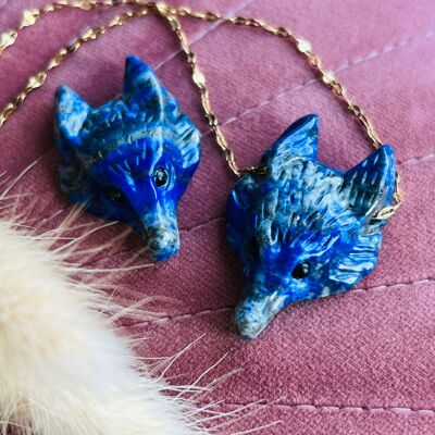 Lapis lazuli wolf head necklace