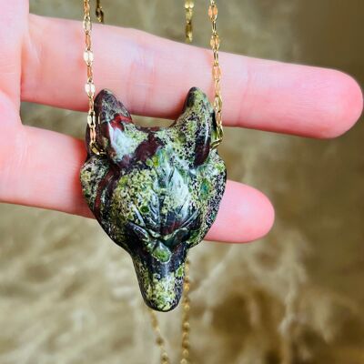 Bloodstone wolf head necklace