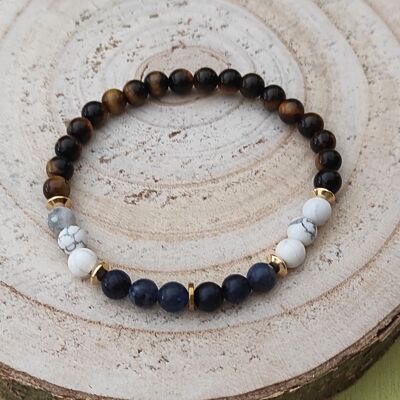 Pulsera de piedra natural sodalita, howlita, ojo de tigre, cuentas redondas de 6 mm