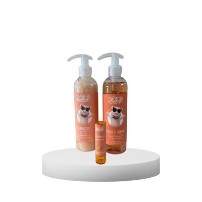 CAJA DE REGALO 1 - Set de regalo con - Jabón de manos 250ml - Gel de ducha 250ml - Bálsamo labial 3,5g