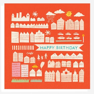 Tarjeta de feliz cumpleaños ciudad