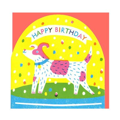 Große Schneekugelkarte „Happy Birthday Hund“.