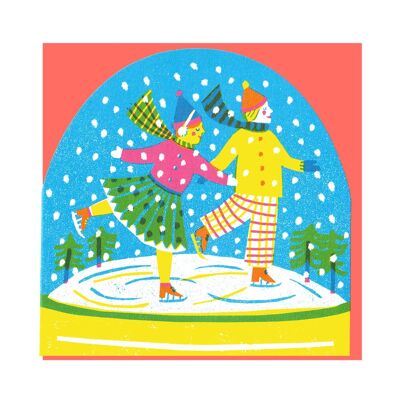 Ice Skaters Large Snowglobe Card